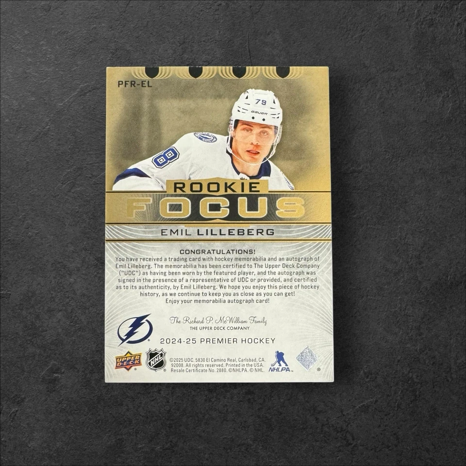 2024-25 Premier EMIL LILLEBERG /49 Gold Premier Focus Auto Patch Rookies #PFR-EL - Image 2 of 2