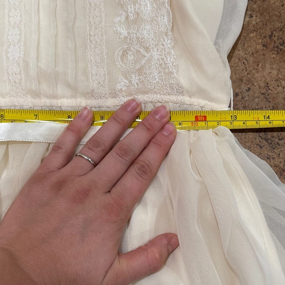 Maxi Vestido Midi De Colección Neiman Marcus Encaje Gasa XS Marfil Crema Cuello Alto Nupcial Foto 4 de 4