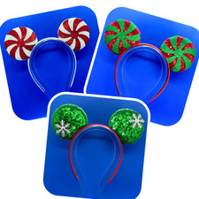 Disney Inspired Christmas Mickey Mouse Style Ears Festive Pin Wheels & Snowflake