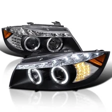Black Fits 2006-2008 Bmw E90 325I 328I Sedan Led Halo Projector Headlights Lamps