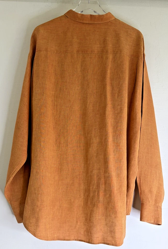 Camisa De Colección Saks Fifth Avenue Talla XL Manga Larga 100% Lino Abotonada Naranja DEFECTOS Foto 2 de 4