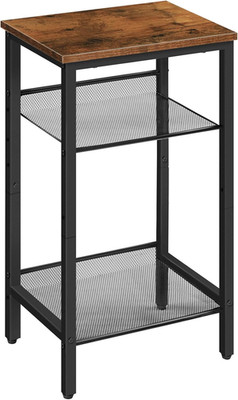 Side Table, 3-Tier Tall End Telephone Table with Adjustable Mesh Shelves, Small