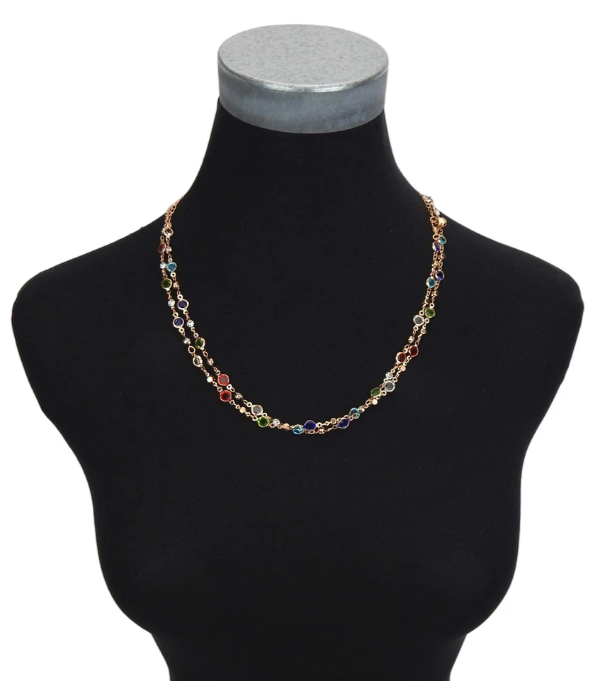 Ella Jonte Halskette gold mit bunten Steinen Kette zum kurz oder lang tragen - Bild 2 von 3