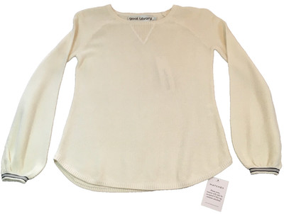 Goat Library Womens Sweater Sz 6 Ivory Long Sleeve Black Gray Trim NWT MSRP $170