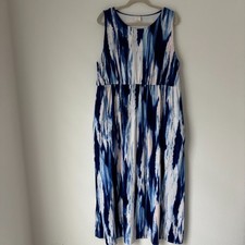 Soma Dress Women's XXL Blue Print Sleeveless Maxi Empire Waist Stretch Pockets