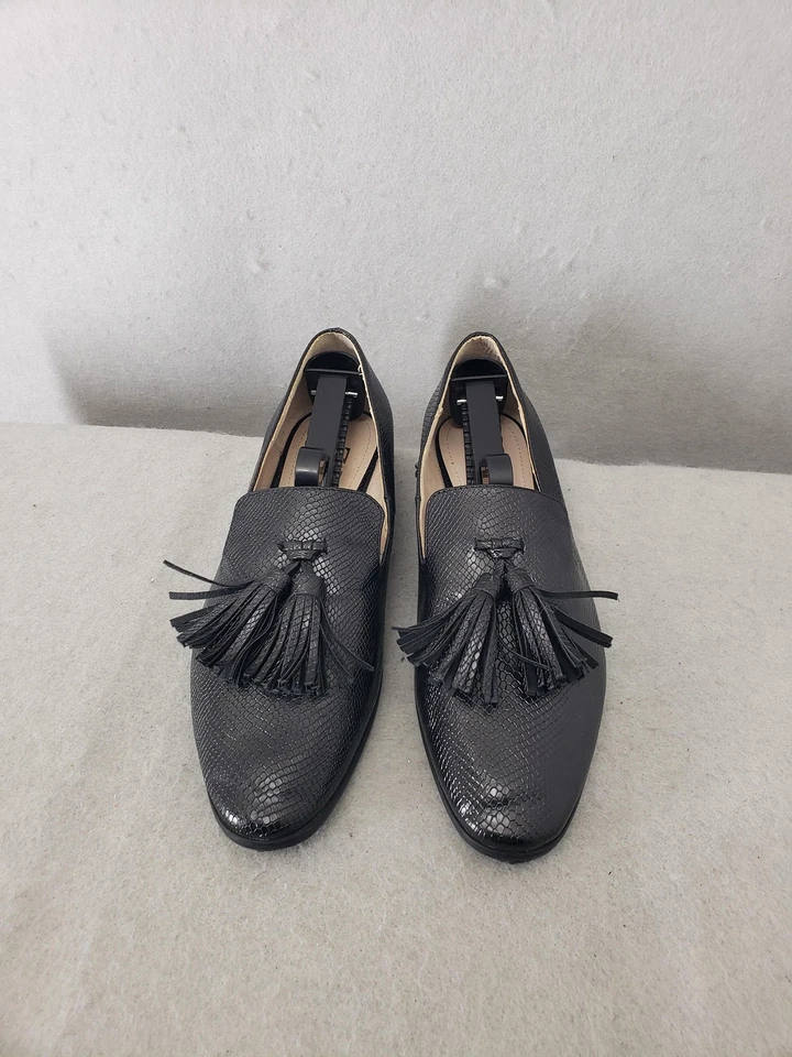 Zara Women Loafers 39 Black Faux Leather Snake Print Tassel Slip On Flat Shoes 8 - Image 2 of 4