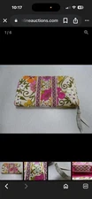Vera Bradley Zip Around Accordion Wallet Tea Garden Floral Clean Card ID Holder