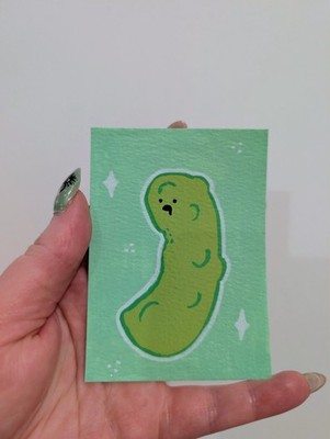 ACEO Original Gemälde / Zombie Pickle Cartoon Biss Essen grün / 2,5x3,5''