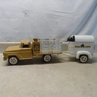 Vintage Tonka Farms Stake Truck With Horse Trailer, Tan-White, Nice Shape, 61