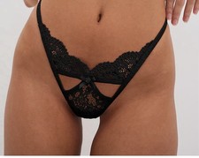   VICTORIA  S SECRET FOR LOVE AND LEMONS BLACK CREAMSICLE THONG MEDIUM Last 1  