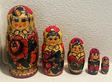 Vintage1992 Russian Matryoshka Nesting Doll 5 pc Polkhov-Maidan Rose w/ Label