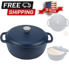 Heavy-Duty 6-Quart Round Dutch Oven with Lid- Stylish Matte Navy Enameled Finish