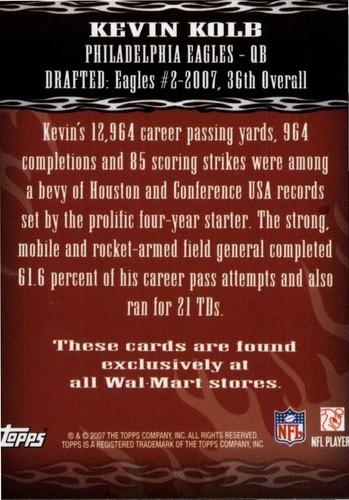 2007 Topps #12 Kevin Kolb Red Hot Rookies Philadelphia Eagles RC - Picture 2 of 2
