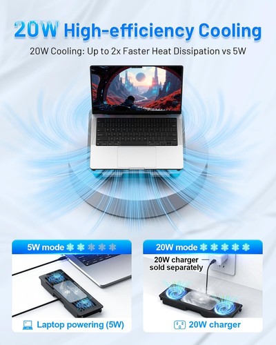 Laptop Cooling Stand with Detachable Thermoelectric Cooler, Adjustable Height & - Afbeelding 4 van 7