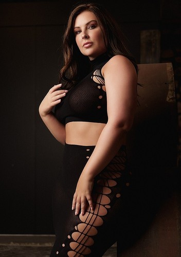 Shots Le Desir Shade Kala XXXVII Turtleneck Crop Top & Skirt Black Queen - Picture 3 of 4