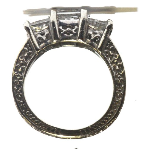 Anillo de 3 piedras diamante princesa 2,28 quilates oro blanco 14k 5,4 g aniversario tallado a mano - Imagen 5 de 9