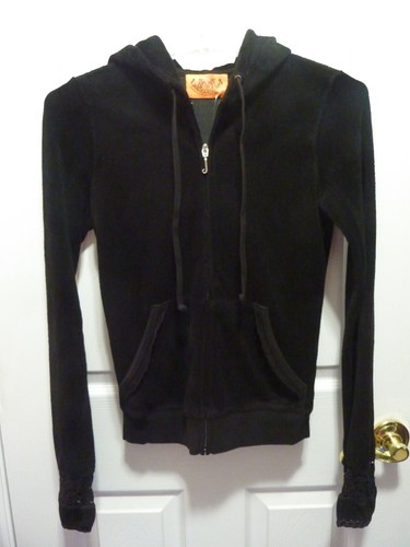 Juicy Couture ***Vintage***Schwarz HÄKELSPITZE FROTTEE Crop Hose TRAININGSANZUG S/P Neu mit Etikett - Bild 13 von 14
