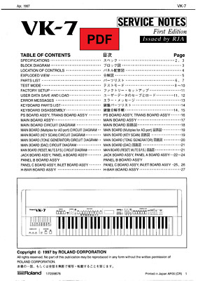 Roland VK-7 Service Manual with Electronic Schematics (ENG / JAP)