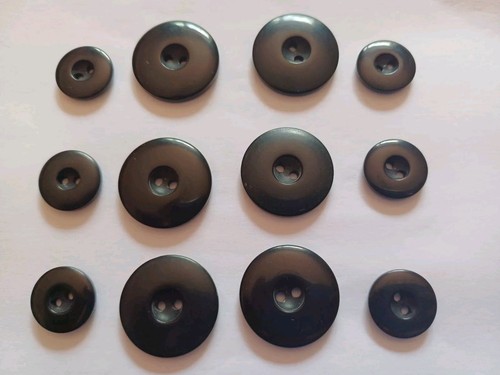 6 x 23mm 6 x 15mm Black Polished 2 Hole Resin Double Breasted Suit Buttons Set - Picture 2 of 2