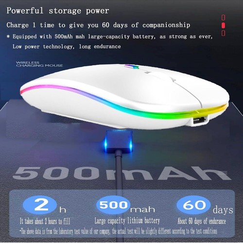 Wireless Bluetooth Mouse Led Dual Mode Rechargeable Silent Slim Laptop Mouse - Picture 69 of 69