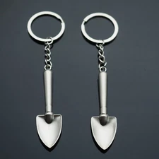 2x PCS Lot Shovel Gardener Gift Keychain Matte Silver Key Chain Pendant Key Ring