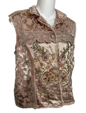 Flashback Couture Tapestry Jacket Vest Size Large Beaded Pink Embroidered Floral