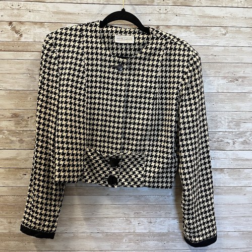 Vintage Daniel Barrett Womens 10 Blazer Black & White Houndstooth Short Jacket