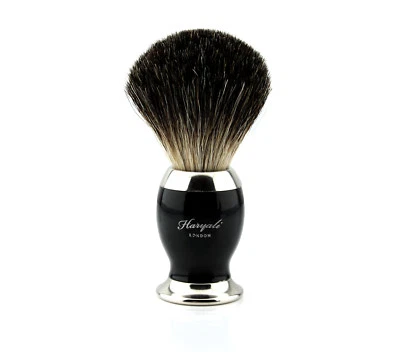 HARYALI LONDON Mens Shaving Brush in Pure Black Badger Hair Bristles for Beard Ever Ready Shave