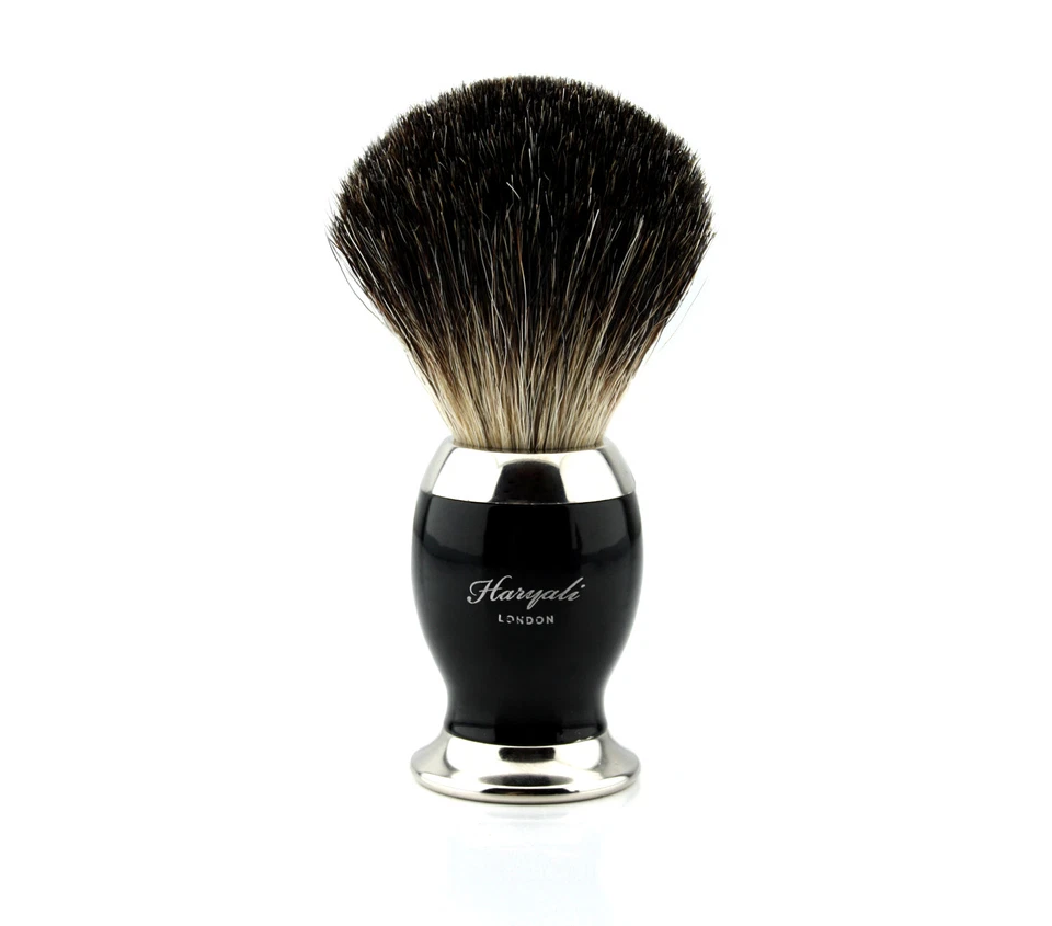 HARYALI LONDON Herren Rasierpinsel in rein schwarzen Dachshaarborsten für Bart Ever Ready Rasur