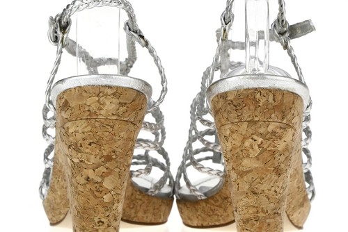 Sandalias de cuña Kate Spade para mujer de cuero plateado metálico con tiras talla 10 M - Imagen 5 de 6