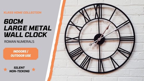 Large Wall Clock Indoor Outdoor Silent Roman Numerals Skeleton Clock Home Garden - Video 1 of 1