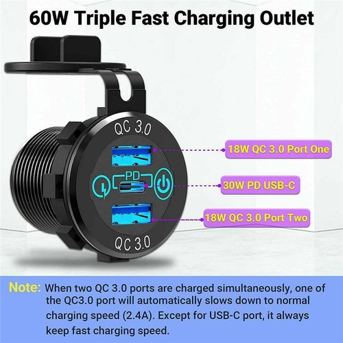12V 24V Dual QC 3.0 USB + PD Type-C Fast Car Charger Socket Adapter Power Outlet - Picture 5 of 11
