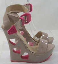 Skintone 5.5"Wedge Heel PINK heart  PEEP Toe ankle strap Shoes WOMEN  Size  8