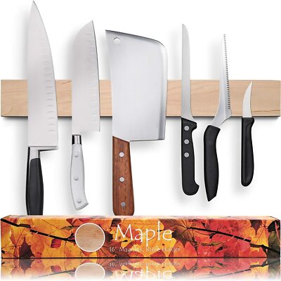 HMmagnets Premium 16 Inch Light Maple Wood Magnetic Knife Holder for Wall