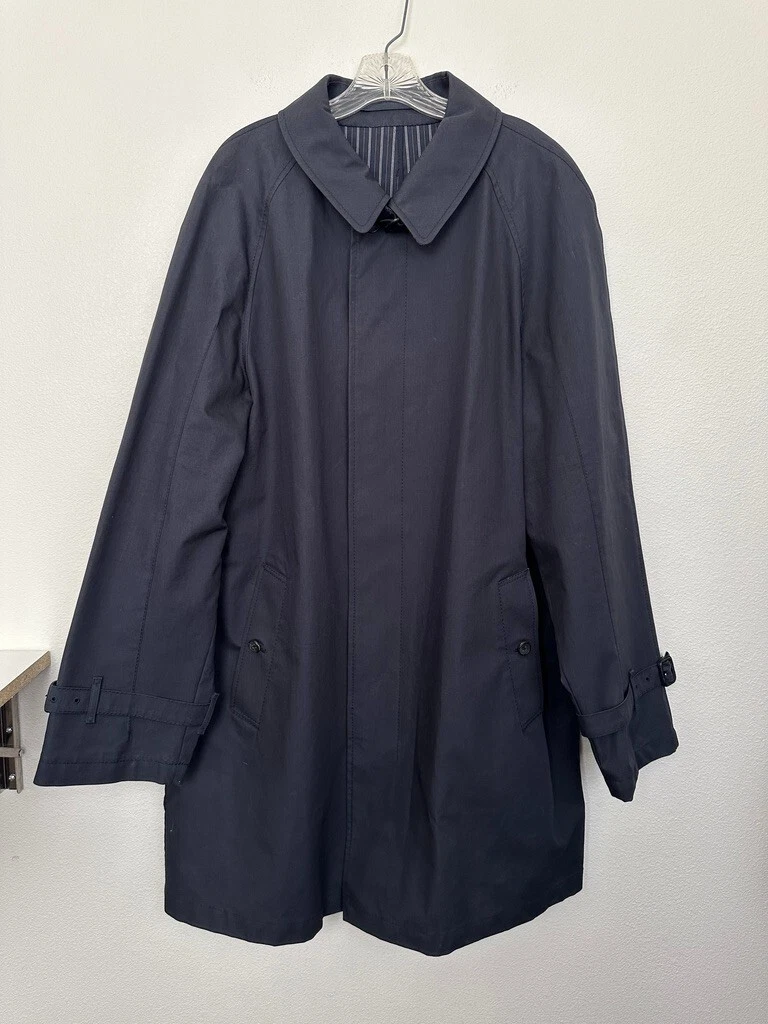 Burberry Navy trench cappotto bottoni manica lunga cotone fodera a righe uomo 48 3XL