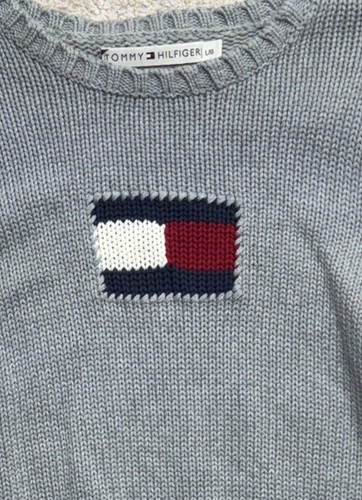 Y2K Tommy Hilfiger Xmas Sweater Knitted Flag Heavy Gray Woman’s Large - Picture 3 of 5