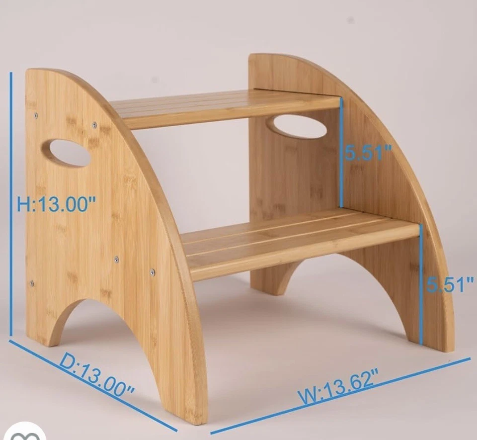 NEW Bamboo Step Stool, Kitchen & Bathroom- Kids Durable Toddlers Adults, 2 Step - Image 2 of 4