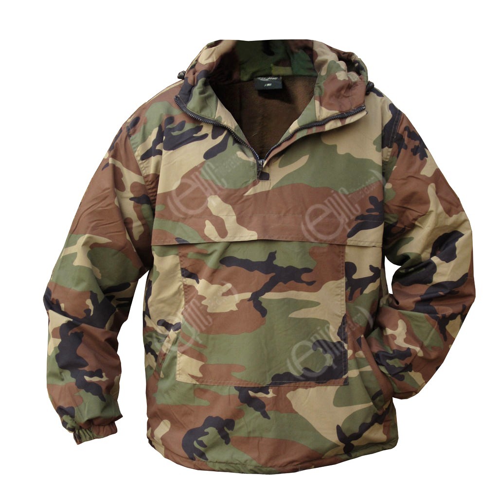 Woodland Camo Combat Anorak - Pullover Smock Hooded Fleece Winter