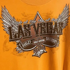 Harley Davidson Las Vegas Ride all Day Play all Night Orange T-shirt Mens XXL