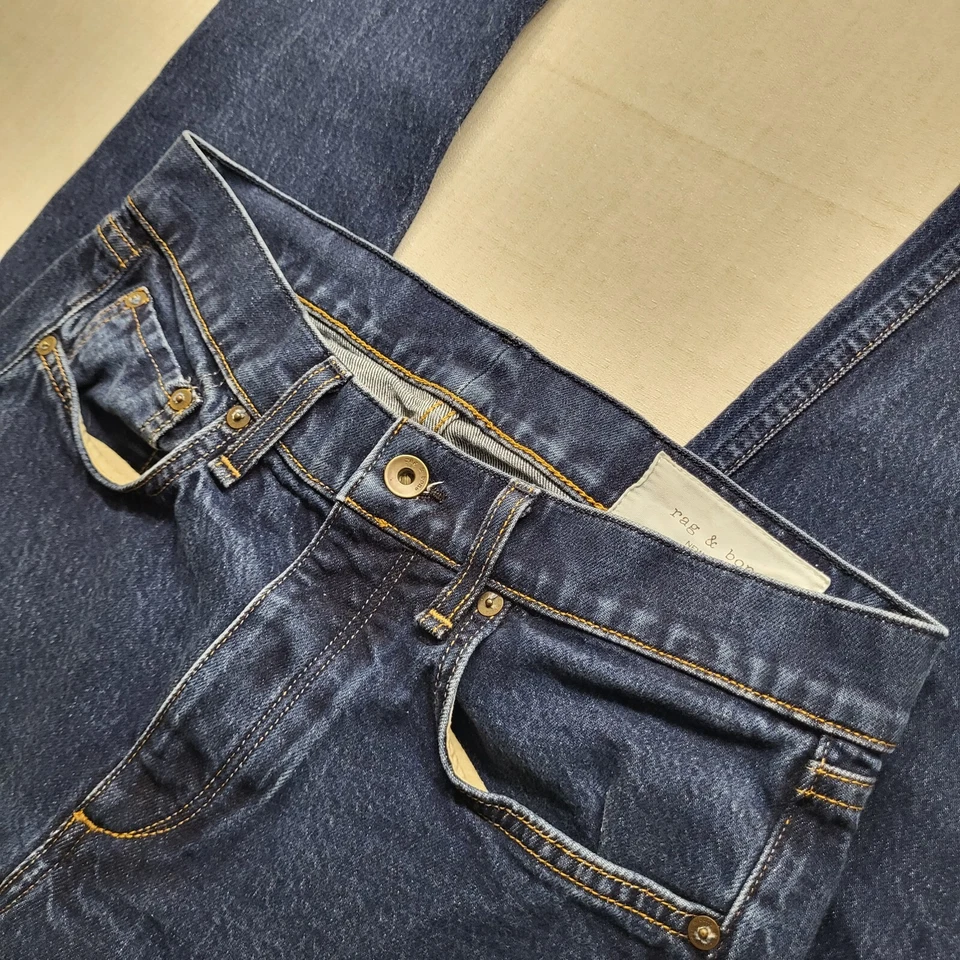 Jeans masculino Rag & Bone selvedge ajuste 30/32 1 extra fino azul índigo lavagem escura - Imagem 2 de 4