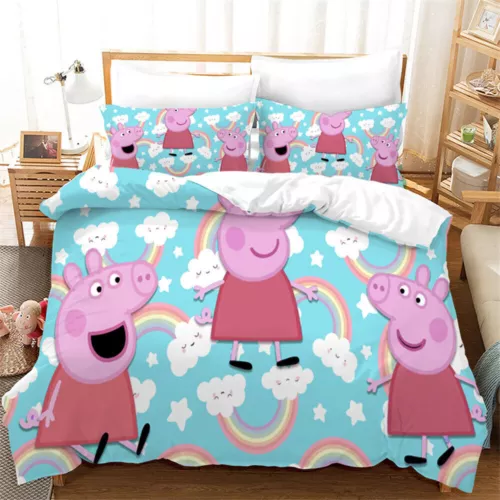 Peppa Pig Cartoon Quilt Duvet Doona Bezug Bettwäsche Set Single Double Queen Neu - Bild 15 von 36