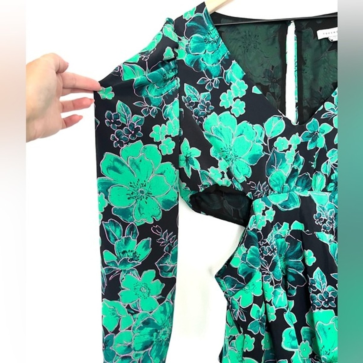 Topshop Floral Cutout Tiered Long Sleeve Midi Dress | eBay