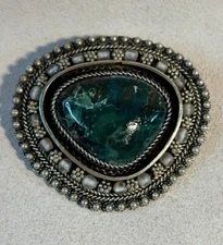 VTG Israel Sterling Silver Eilat Stone Brooch Pendant Handmade Signed Judaica