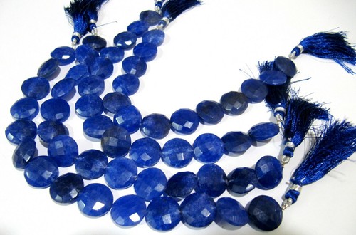 Blue Sapphire Coin Shape Faceted Briolette Beads 15mm Strand 8 inches long - Picture 4 of 6