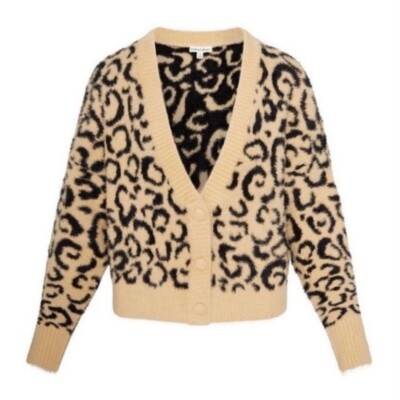 For Love & Lemons Frankie Leopard Fuzzy Tan & Black Cardigan Size S