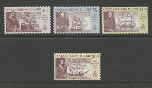 Cocos 218-21, 1990 Entdecker und Schiffe, MNH (CAK3682K)