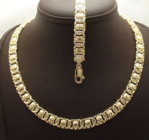 Authentic Diamond Cut Hugs Kisses Bracelet Necklace Set 14K Yellow Gold Plated 925 Silver