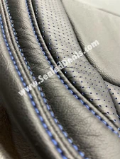 BLACK LEATHER SEAT COVERS W/ BLUE PERF FOR FORD BRONCO 2 DOOR BASE & BIG BEND