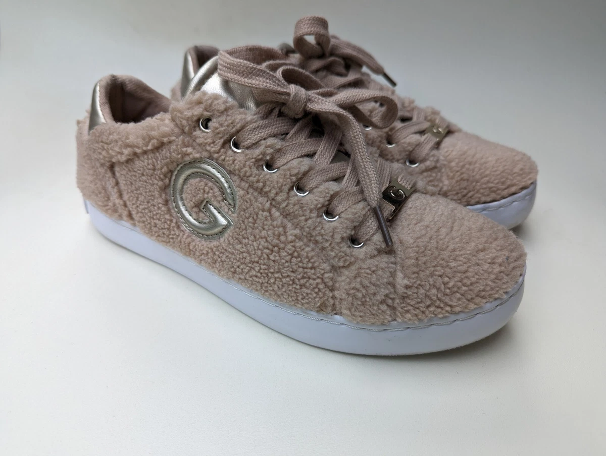 GBG Guess Los Angeles Womens Sz 6.5 Beige Beetroot Faux Fur Fuzzy