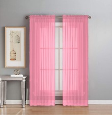 2 Piece Fully Stitched Sheer Voile Window Panel Curtain Drape Set
